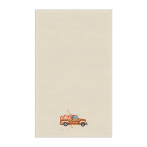 Lifestyle Details - Ecru Kitchen Towel - Brown Rustic Autumn Truck with Pumpkins - Front View