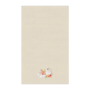 Lifestyle Details - Ecru Kitchen Towel - White Pumpkins Watercolor Arrangement - Vertical