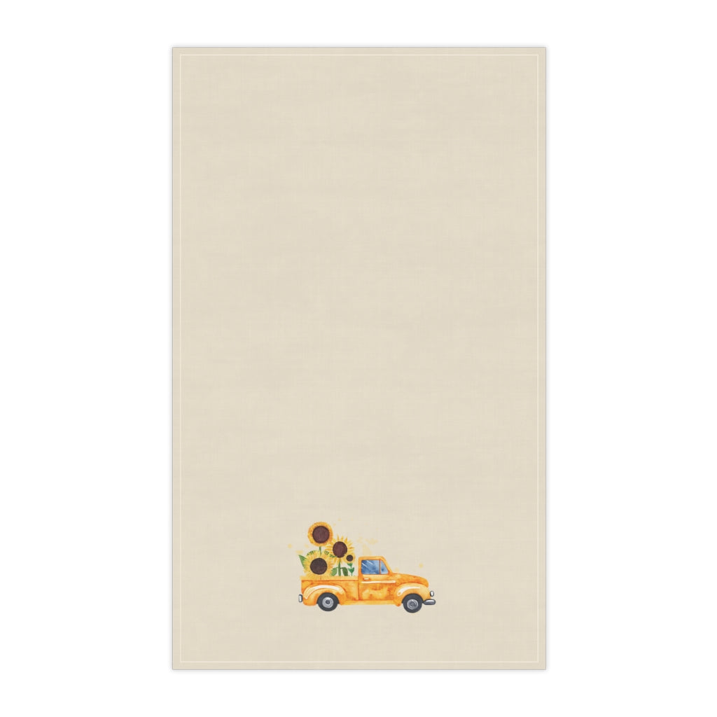 Lifestyle Details - Ecru Kitchen Towel - Yellow Rustic Autumn Truck with Sunflowers - Vertical