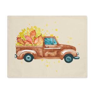 Lifestyle Details - Ecru Table Placemat - Brown Rustic Autumn Truck - Front View