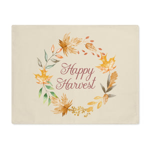 Lifestyle Details - Ecru Table Placemat - Watercolor Wreath - Happy Harvest - Front View