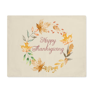 Lifestyle Details - Ecru Table Placemat - Watercolor Wreath - Happy Thanksgiving - Front View