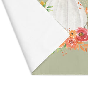 Lifestyle Details - Eucalyptus Table Placemat - White Pumpkins Watercolor Arrangement - Flipped