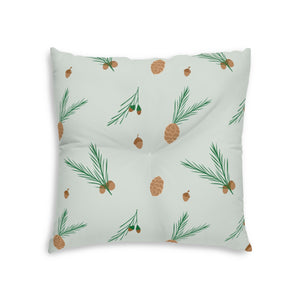 Lifestyle Details - Green Square Tufted Holiday Floor Pillow - Pinecones - 26x26 - Back View