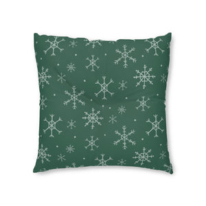 Lifestyle Details - Green Square Tufted Holiday Floor Pillow - Snowflakes - 26x26 - Front View