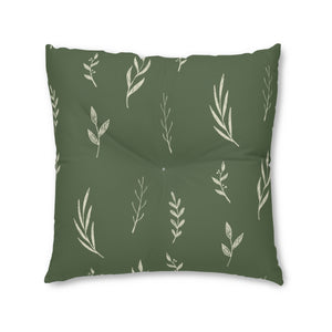 Lifestyle Details - Green Square Tufted Holiday Floor Pillow - White Garland - 30x30 - Front View