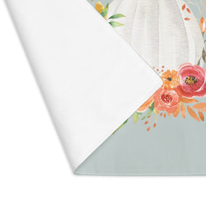 Lifestyle Details - Ocean Table Placemat - White Pumpkins Watercolor Arrangement - Flipped