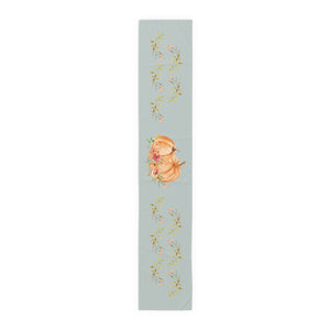 Lifestyle Details - Ocean Table Runner - Orange Pumpkins Watercolor Arrangement & Leaves - Large - Front View