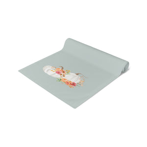 Lifestyle Details - Ocean Table Runner - White Pumpkins Watercolor Arrangement - Rolled Up
