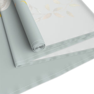 Lifestyle Details - Ocean Table Runner - White Pumpkins Watercolor Arrangement & Leaves - Back View