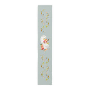 Lifestyle Details - Ocean Table Runner - White Pumpkins Watercolor Arrangement & Leaves - Large - Front View