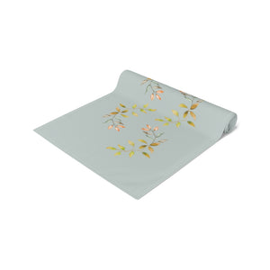 Lifestyle Details - Ocean Table Runner - White Pumpkins Watercolor Arrangement & Leaves - Rolled Up