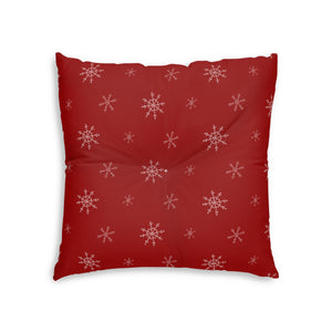 Lifestyle Details - Red Square Tufted Holiday Floor Pillow - Snowflakes -  26x26 - Back View
