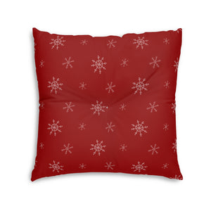 Lifestyle Details - Red Square Tufted Holiday Floor Pillow - Snowflakes -  30x30 - Back View