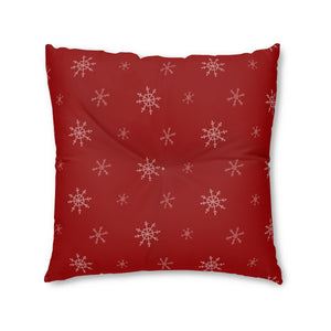 Lifestyle Details - Red Square Tufted Holiday Floor Pillow - Snowflakes -  30x30 - Front View