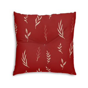 Lifestyle Details - Red Square Tufted Holiday Floor Pillow - White Garland - 30x30 - Back View