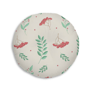 Lifestyle Details - Round Tufted Holiday Floor Pillow - Red & Green Evergreens - 30x30 - Back View