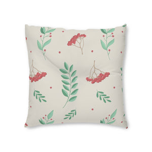 Lifestyle Details - Square Tufted Holiday Floor Pillow - Large Red & Green Hollys - 26x26 - Front View