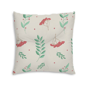 Lifestyle Details - Square Tufted Holiday Floor Pillow - Large Red & Green Hollys - 30x30 - Back View