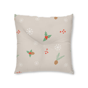 Lifestyle Details - Square Tufted Holiday Floor Pillow - Pinecones & Snowflakes - 26x26 - Front View