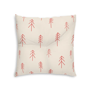 Lifestyle Details - Square Tufted Holiday Floor Pillow - Red Evergreen - 26x26 - Back View
