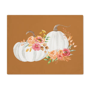 Lifestyle Details - Terracotta Table Placemat - White Pumpkins Watercolor Arrangement - Front View