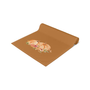 Lifestyle Details - Terracotta Table Runner - Orange Pumpkins Watercolor Arrangement - Rolled Up