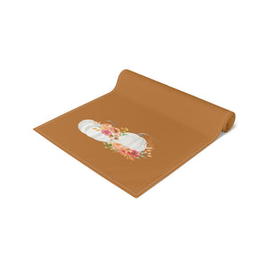 Lifestyle Details - Terracotta Table Runner - White Pumpkins Watercolor Arrangement - Rolled Up