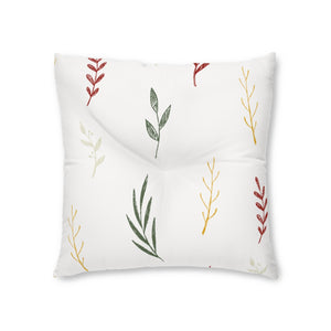 Lifestyle Details - White Square Tufted Holiday Floor Pillow - Colorful Garland - 26x26 - Front View