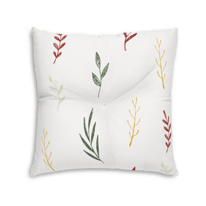 Lifestyle Details - White Square Tufted Holiday Floor Pillow - Colorful Garland - 30x30 - Back View