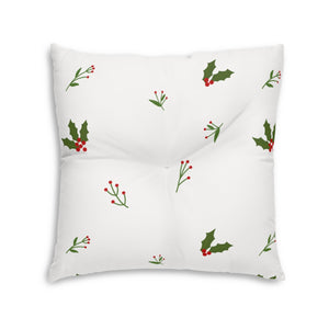 Lifestyle Details - White Square Tufted Holiday Floor Pillow - Holly - 30x30 - Back View