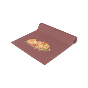Lifestyle Details - Wine Table Runner - Orange Pumpkins Watercolor Arrangement - Rolled Up