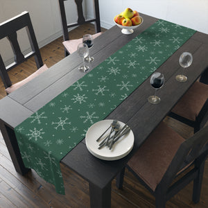 Green Holiday Table Runner - Snowflakes