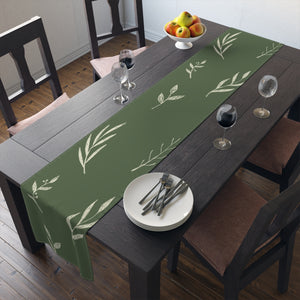 Green Holiday Table Runner - White Garland