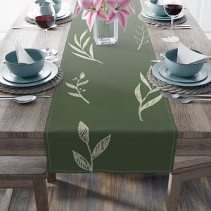 Green Holiday Table Runner - White Garland