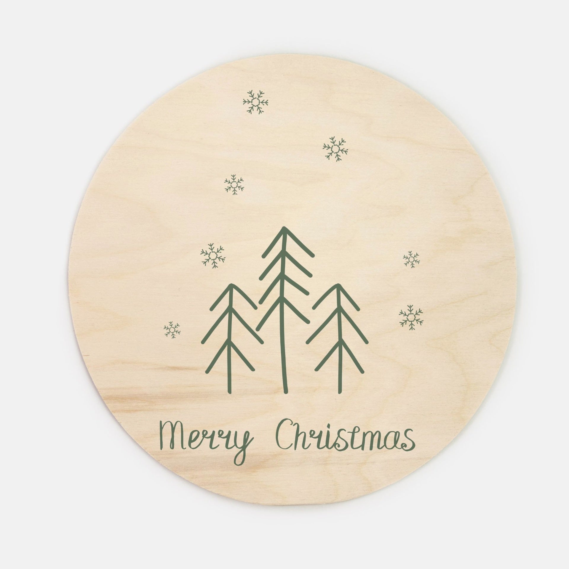 10" Round Wood Sign - Merry Christmas & Snowflakes