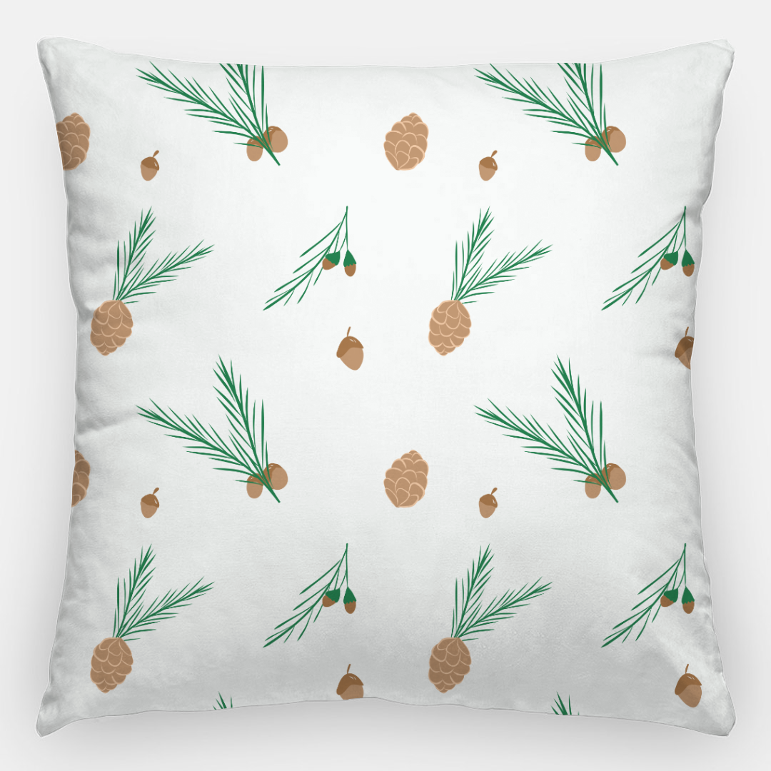 24x24 White Holiday Polyester Pillowcase - Pinecones & Acorns