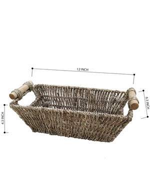 Wicker Storage Baskets with Handles | Kitchen Storage Organizer Toilet Tank Bin (Set 2)