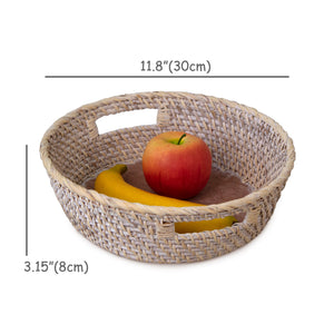 Rattan Wicker Tray with Wooden Base & Insert Handle
