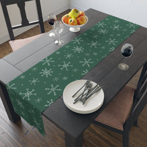Green Holiday Table Runner - Snowflakes