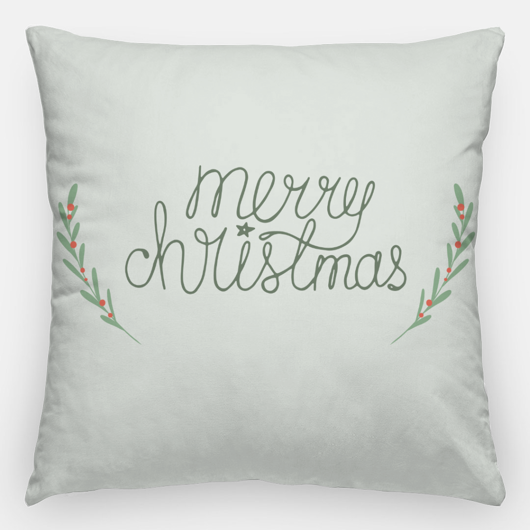 24x24 Holiday Polyester Pillowcase - Merry Christmas & Holly