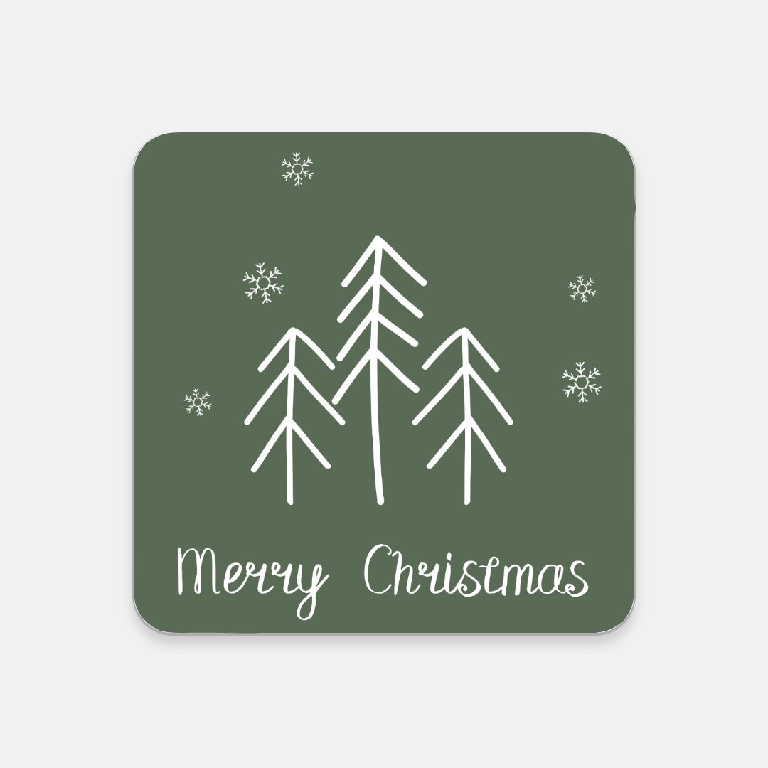Green Cork Back Coaster - Merry Christmas