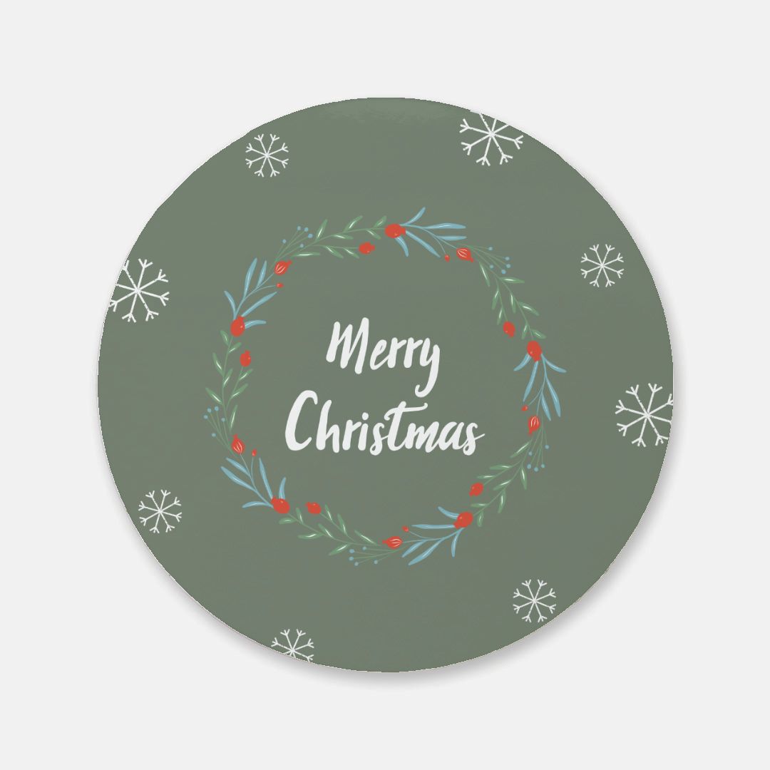 Round Cork Back Coaster - Merry Christmas & Snowflakes