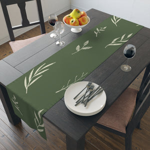 Green Holiday Table Runner - White Garland