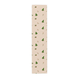 Beige Holiday Table Runner - Holly & Evergreen Trees