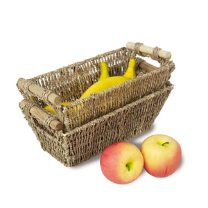 Wicker Storage Baskets with Handles | Kitchen Storage Organizer Toilet Tank Bin (Set 2)