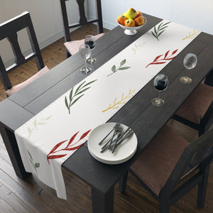 White Holiday Table Runner - Colorful Garland