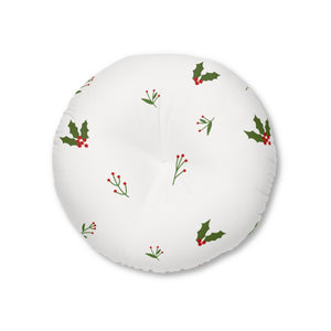 White Round Tufted Holiday Floor Pillow - Holly