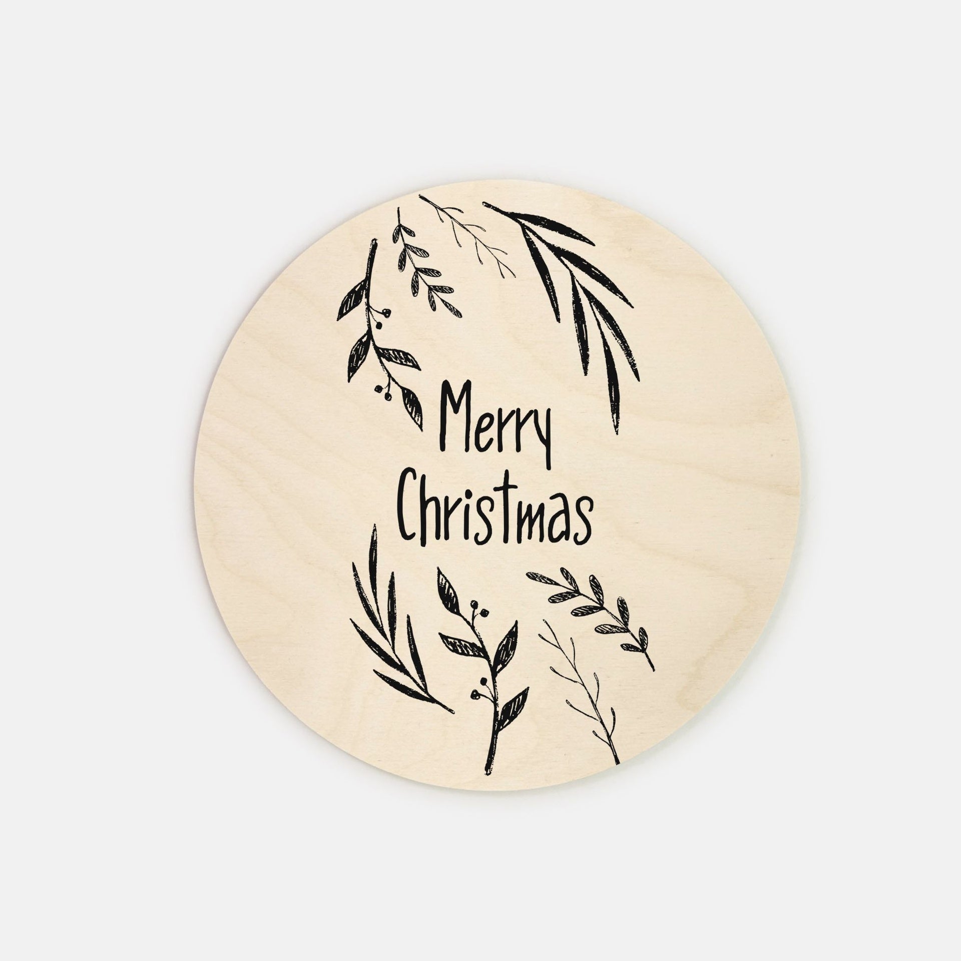 8" Round Wood Sign - Merry Christmas Garland