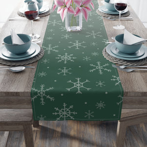 Green Holiday Table Runner - Snowflakes